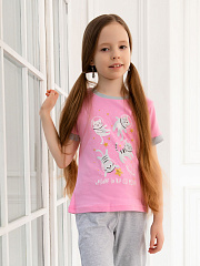 Пижама-футболка с кошками - Размер 134 - Цвет розовый - Картинка #1