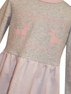 Платье "Зимняя сказка 2020" с оленями - Размер 104 - Цвет серый - Картинка #3